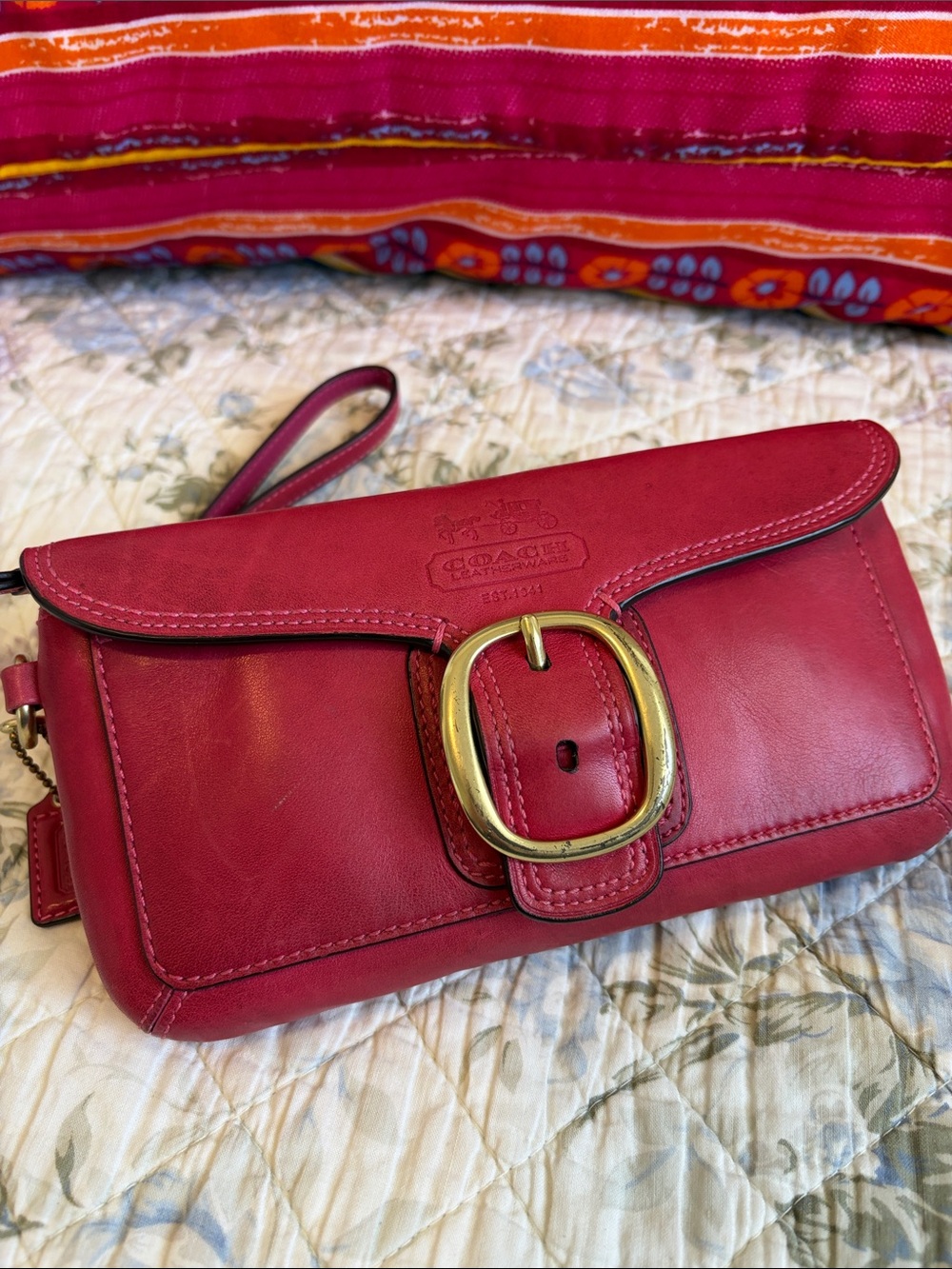 Vintage Y2K Coach Bleecker Fushia Pink Leather Buckle Tattersall Clutch